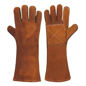 Gants de soudeur en cuir à manches longues de couleur rouge, nouveaux gants de travail en cuir pour soudeurs - Product Image 4