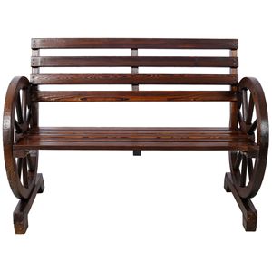 Panca a due posti in legno con ruota di carro, design rustico, per esterni, giardino, patio, portico - Product Image 2