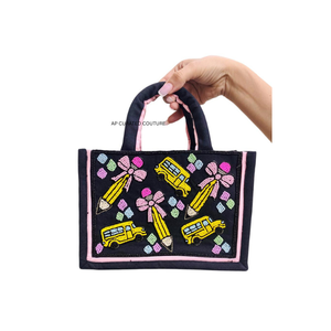 Bolso Tote con Cuentas de Cangrejo de Río, Tema Veraniego, Bolsos Mini Tote de Yute con Cuentas, Hechos a Mano, Personalizados, Bolsos Mini Tote con Cuentas de Conchas Marinas - Product Image 3