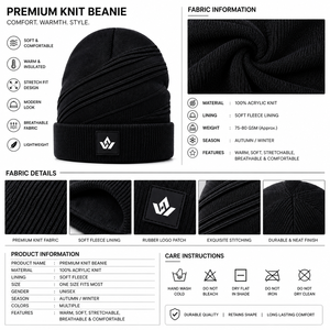Custom Unisex Solid Black Knit Beanie Hat Acrylic <b>Winter</b> <b>Cap</b> Casual Warm Cuffed Headwear Adult 56-58CM - Product Image 4