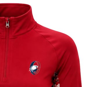 Haut de sport athlétique pour femme, rouge, à quart de zip, avec manches longues et motif floral sur les côtés, idéal pour la course et l'entraînement - Product Image 4