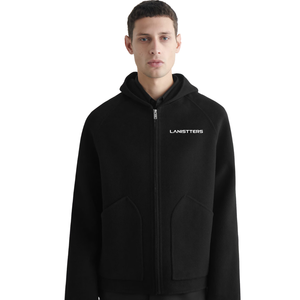 Custom <b>Black</b> Full Zip Hoodie Men Heavyweight Fleece Hooded <b>Sweatshirt</b> Relaxed Fit OEM ODM Private Label Wholesale - Product Image 1