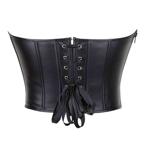 <b>Women</b> Black PU Leather Neoprene Waist Trainer <b>Corset</b> Firm Control Shapewear Zipper Design Breathable Lace Daily Wear Tummy - Product Image 6