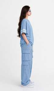 <b>Women</b> Light Blue 2 Piece Set Hooded Full Sleeve T-Shirt Wide Leg <b>Jogger</b> Pants Loose Casual Autumn Hoodie <b>Outfit</b> - Product Image 2