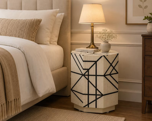 Table d'appoint en marqueterie faite à la main – Design moderne noir et blanc |   Table d'appoint contemporaine |   Décoration intérieure - Product Image 6