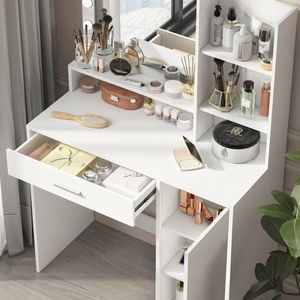 3 Lighting Mode Adjustable Brightness <b>Vanity</b> Desk Mirror Light Large Drawer 3-Level Storage Dresser Bedroom <b>Makeup</b> <b>Vanities</b> - Product Image 5