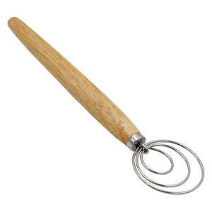 Fouet à pâte de 12,5 pouces en acier inoxydable avec manche en bois, outil de mélange de pâte à pain, ustensile de pâtisserie durable et réutilisable - Product Image 1