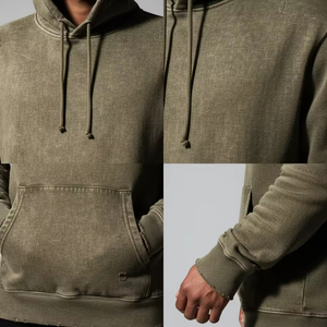 Sweat à capuche zippé en coton épais délavé à l'acide, effet vieilli et décoloré, en molleton bouclette imprimé léopard, manches longues, pour homme, idéal pour l'hiver - Product Image 4