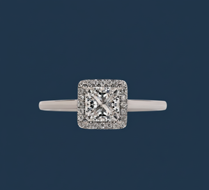 Anillo de Compromiso y Boda con Halo de Diamantes Cultivados en Laboratorio, Corte Princesa, 1.09 Quilates, Oro Blanco de 14K, Bañado en Rodio, VVS2, Certificado IGI - Product Image 1