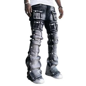 2026 Premium Customization Men's Rhinestones Vintage <b>Trousers</b> Wide Leg Men Rhinestone Pants Distressed Rhinestone Flared Pants - Product Image 2