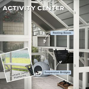 Catio in Legno da Esterno con Copertura Impermeabile, 2 Cucce, 6 Piattaforme e Ponte con Porte - Gabbia per Animali Domestici Bianca - Product Image 5