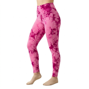 Pink <b>Tie</b> Dye Sport Bra And Leggings Set High Waist Full Length Knitted Spandex Polyester Breathable Quick Dry Women's Activewear - Product Image 2