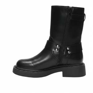 Botines de mezclilla transpirables con cordones y tacón cuadrado para mujer, estilo gótico con detalle de hebilla - Product Image 4