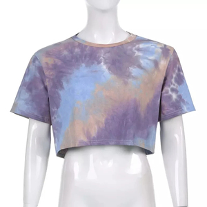 <b>Top</b> Selling Cropped <b>Tie</b> <b>Dye</b> T-Shirt Crew Neck Short Sleeve Casual Jersey Crop <b>Top</b> Spring Summer Fashion - Product Image 1