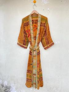 Handmade Floral <b>Kimono</b> Robe for Women Yellow Cardigan Gown Smooth Feature for Spring Summer Autumn - Product Image 3