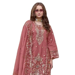 Salwar Kameez de Organza Suave Bordado, Corte Regular, para Mujeres Adultas, Ropa de Fiesta con Función de Secado Rápido y Dupatta, para Todas las Temporadas - Product Image 1
