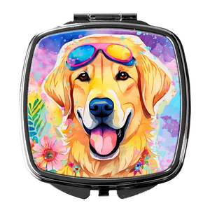 Espejo de maquillaje de viaje compacto Hippie Dawg de Labrador amarillo para mujeres y niñas, regalo de bolsillo decorativo de mano plegable - Product Image 1