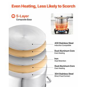Pentola in Acciaio Inox da 16 Qt con Coperchio in Vetro, Senza PFOA e PFAS, per Fornelli a Gas - Product Image 3