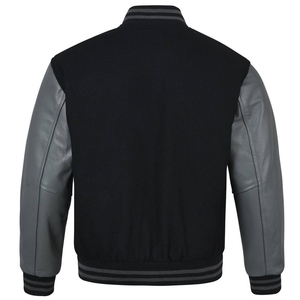Mens Black Varsity Style <b>Jacket</b> Contrast Leather Sleeves Quilted Lining Striped Ribbed Trim Urban Streetwear Fashion - Product Image 3