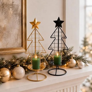 Christmas & Valentine's Day Tree <b>Candle</b> <b>Holder</b> Stand Gold <b>Black</b> Metal Eco-Friendly Heat Resistant Star Top for Home Decoration - Product Image 3