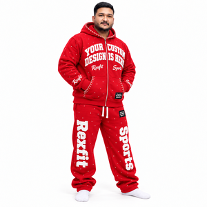 French Terry Tracksuit Zip <b>Hooded</b> Jacket Applique Letter Baggy Sweatpants Ribbed Cuffs Casual Sportswear unisex custom design - Product Image 2