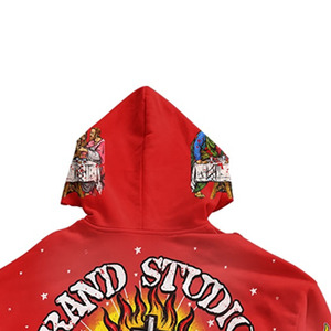 Men's Red <b>Hoodie</b> Hip Hop Streetwear Religious Graphic Digital Printing Sweatshirt <b>Summer</b> OEM Service 100% Cotton - Product Image 2