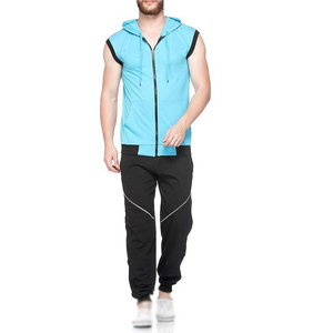Sweat-shirt sans manches à capuche et fermeture éclair pour homme, couleur unie, décontracté, respirant, tricoté, débardeur d'été, coupe classique, bleu - Product Image 3