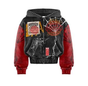 Conjunto Deportivo con Capucha para Hombre SPLENDID APPAREL, Estampado de Telaraña Roja y Negra, Poliéster, Estilo Urbano, Ropa de Verano, Manga Larga, Pantalones Cortos - Product Image 2