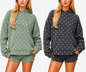 Hot Selling Winter Women Oversize Polka Dot Hoodies Cotton <b>Blend</b> Knitted Sweatshirt with Pockets Heavyweight Varsity Style Tops - Product Image 1