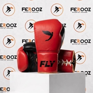 Gants de boxe en cuir véritable blanc et noir de qualité supérieure avec fermeture à lacets et auto-agrippante, anti-UV, respirants et absorbant l'humidité - Product Image 2