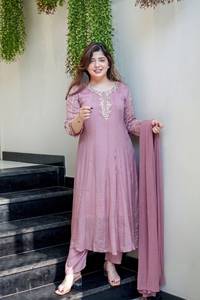 <b>Women</b> Glass Tissue Traditional Ankle-Length <b>Kurta</b> Set Regular Fit Embroidered India Pakistan Party Sun Protection Wrinkle Free - Product Image 2