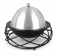 Plat de service rond en acier inoxydable de qualité supérieure avec couvercle en dôme et support métallique décoratif pour buffet, traiteur et table de salle à manger