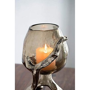 Golden Antler Candle Stand with Amber <b>Glass</b> Holder <b>Heat</b> <b>Resistant</b> Home Decoration Metal Holder - Product Image 2