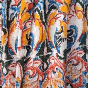 Jupe longue en coton pour femme, motif damassé arabesque imprimé, taille smockée, boutonnée sur le devant, ourlet à volants, multicolore, style bohème, faite à la main - Product Image 4