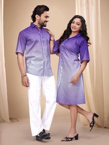 Shirt for men and Tunic for <b>women</b> Dual Shade Combo: Men <b>Kurta</b> Shirt & <b>Women</b> Tunic: Festive and regular Couple Wear: <b>Women</b> Tunic - Product Image 3