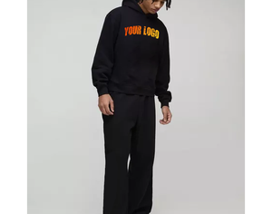 Ensemble de sweat-shirts à capuche noirs pour hommes, vêtements décontractés d'automne, FRENCH TERRY 100% coton, couleur unie, style tricoté - Product Image 4