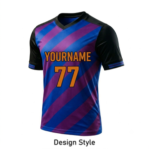 Camiseta de Fútbol Personalizada con Rayas, Cuello en V, Manga Corta, Unisex, Transpirable, de Poliéster, para Adultos, para Todas las Temporadas, Diseño Sublimado - Product Image 1