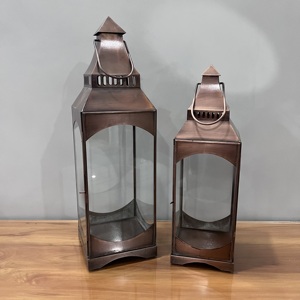 Copper <b>Lantern</b> <b>Set</b> of 2 Home Decoration Durable Metal Candle Holder Indoor Use - Product Image 5