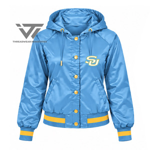 Chaqueta Bomber con Capucha Bordada en Satén Personalizada de la Universidad Griega del Sur y la Escuela Agrónoma y de las Artes, Chaqueta Deportiva a Rayas - Product Image 1