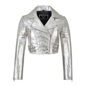 Custom 100% Genuine Shinny Foil Napa Leather Women’s Cropped <b>Jacket</b> Short Body Metallic <b>Gothic</b> Style Private Label OEM Wholesale - Product Image 6