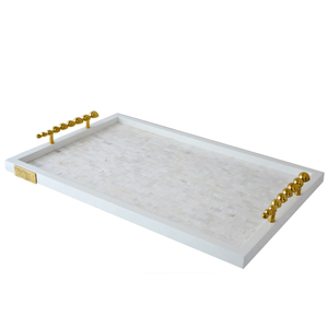 Plateau rectangulaire de luxe fait main avec incrustation de nacre blanche, plateau de service décoratif pour table basse, cosmétiques, vanité - Product Image 3