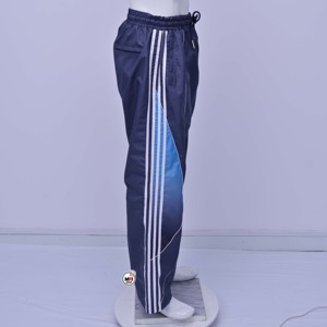 Men's Navy Blue Sporty <b>Cargo</b> Sweatpants <b>White</b> Stripes Elastic Waist Drawstring Midweight Cotton Breathable Eco-Friendly Pants - Product Image 5