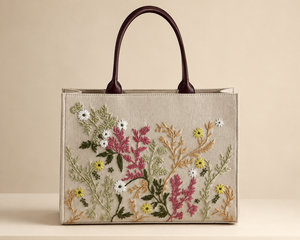 Floral Embroidered Hand-painted Canvas <b>Women</b> Tote <b>Bag</b> Medium Open Carry Shoulder Handbag for Daily & <b>Beach</b> Use Fashion - Product Image 1