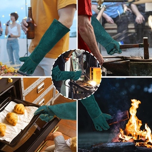 ถุงมือเชื่อมหนังวัวแท้คุณภาพสูง แบบยาว ป้องกันความร้อน ทนทาน เหมาะสำหรับงานดับเพลิง ป้องกันไฟ และทำบาร์บีคิว - Product Image 6