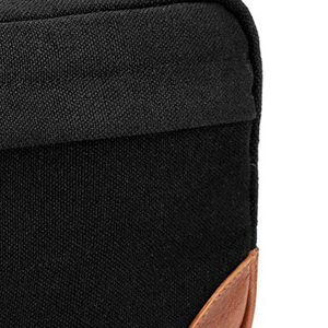 Vintage Black Canvas Toiletry <b>Bag</b> with Brown Leather Handle Zipper Cosmetic <b>Wash</b> Travel Pouch - Product Image 2