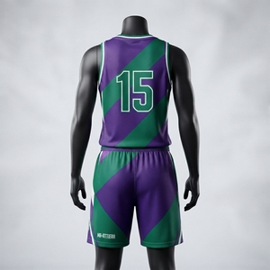 Ensemble Maillot et Short de Football Personnalisé Ma-Attiera Violet Vert, Motif Géométrique, Maille Respirante, Uniforme d'Équipe pour Hommes Adultes, Sublimation - Product Image 2
