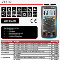 ZOYI ZT-102 Multimeter Digital Presisi Tinggi 6000 Hitungan, Pengukur Arus DC, Resistansi, Frekuensi, Ukuran Saku, Rentang Otomatis