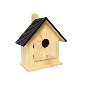 Nichoir en bois de pin naturel, toit à pignon classique, petite boîte de nidification pour oiseaux, habitat extérieur pour la faune, nichoir en bois pour jardin - Product Image 1