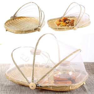 Cesta de bambú tejida a mano con cubierta de malla plegable para servir o uso en exteriores, cestas de almacenamiento cuadradas/rectangulares - Product Image 5