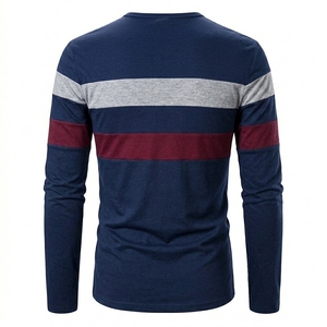 Custom Mens Long Sleeve Henley Shirts Fashion Striped Color Block T Shirt Slim Fit Comfortable Cotton Knitted Apparel Tops - Product Image 2